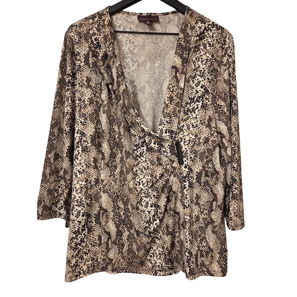 Dana‎ Buchman Snakeskin Print Top Blouse Shirt, Long Sleeve, Women's Size XL